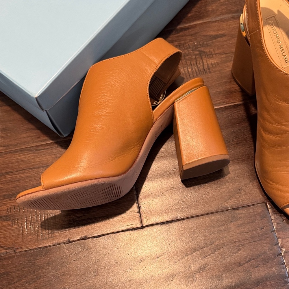 ANTONIO MELANI Camel Peep Toe Slingback Heels - Picture 2 of 4